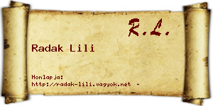Radak Lili névjegykártya